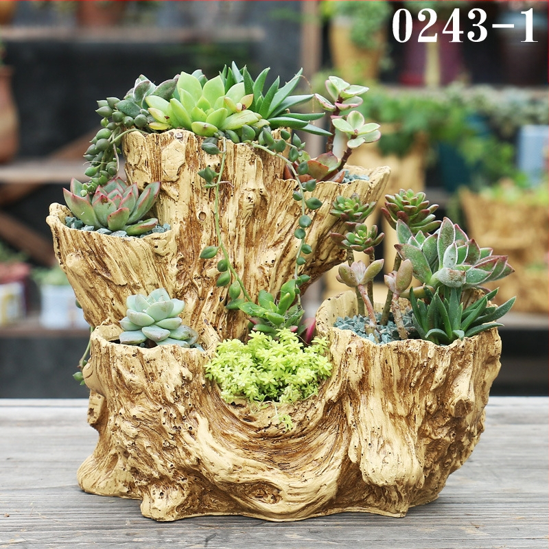 Lillepott resiinist, puitimitatsiooni stiilis, sobib lauale või põrandale, vuugitöö