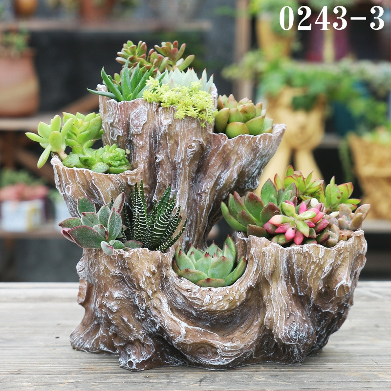 Lillepott resiinist, puitimitatsiooni stiilis, sobib lauale või põrandale, vuugitöö