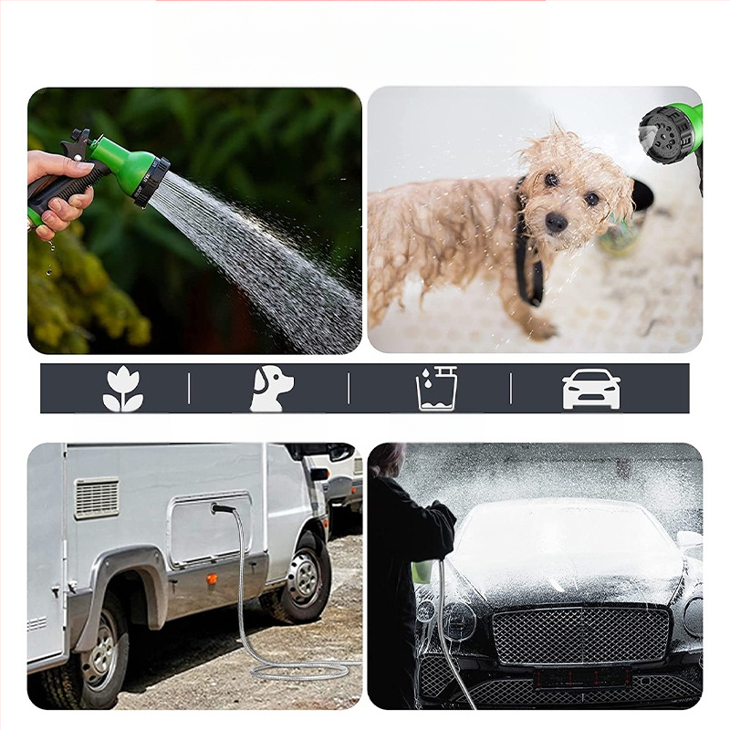 Metalinė sodo žarna LET-0008, lydinio medžiaga, maksimali slėgis 1,5 MPa, purškimo nuotolis 10 m, metalinė galvutė