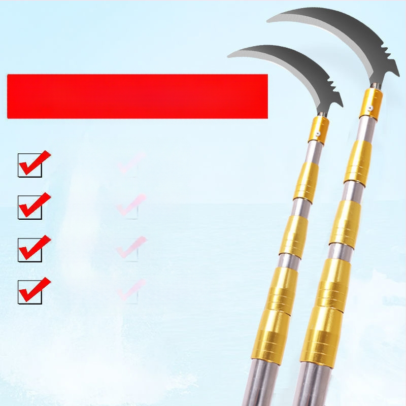 Unealtă telescopică pentru cules fructe cu foarfece pentru crengi și cârlig — oțel inoxidabil, braț cu 5–6 secțiuni, lungime reglabilă