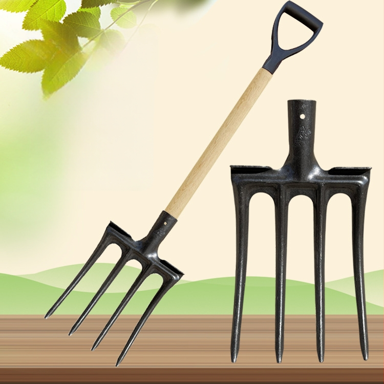 Keturių dantų mangano plieno sodo šakutė kopimui ir dirvos atlaisvinimui