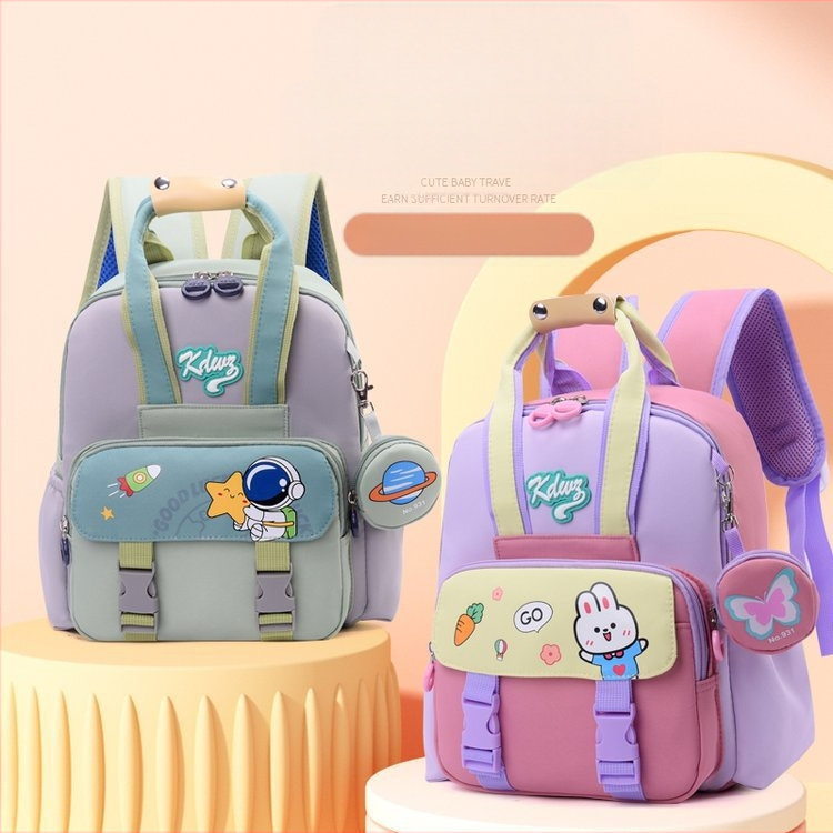 Bērnu mugursoma dārziņam – universāla, astronautu multfilmas raksts, Oxford audums, izturīga pret nodilumu, poliesteru iekšējā odere, piemērots skolai 3–6 gadiem