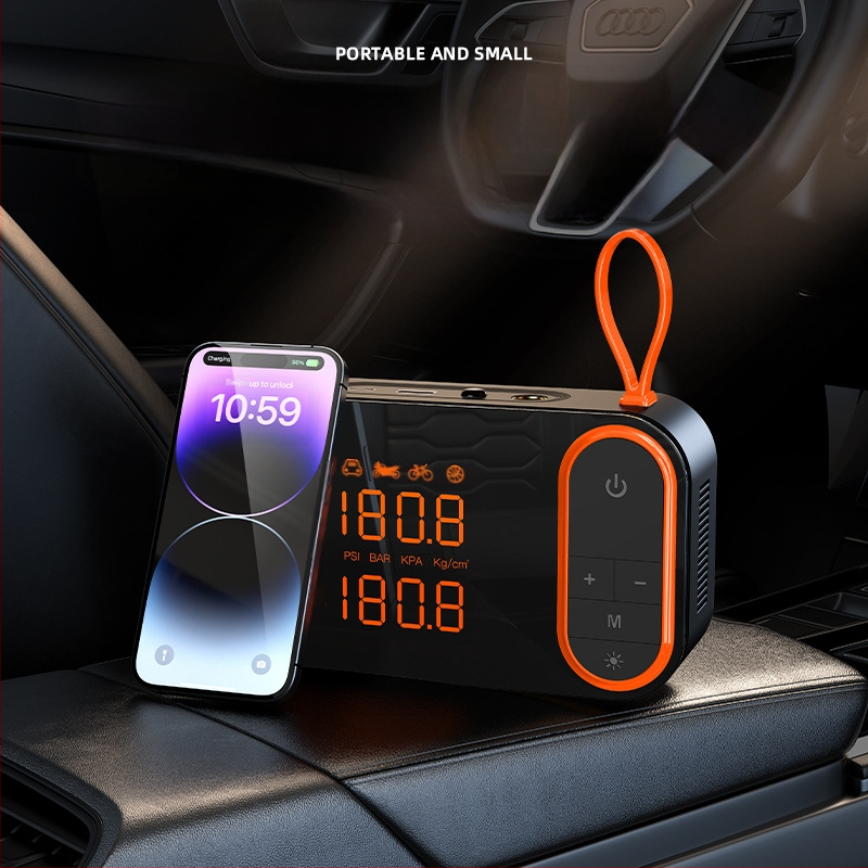 Pereinamas automobilio padangų pūtimo siurblys su skaitmeniniu ekranu, USB įkrovimas (120 W, 7.4 V, oro srautas 25 L/min)