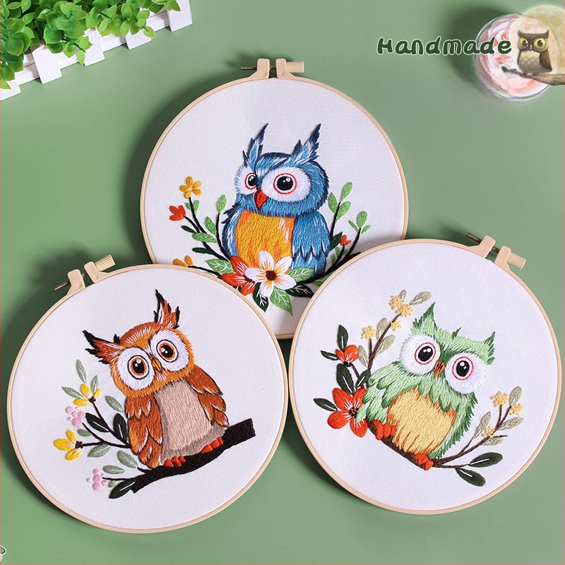 Kryžminio siuvinėjimo rinkinys su pelėdos motyvu — šiaurinis stilius, medvilnė, trimatė siuvinėjimas, karikatūrų/anime modelis