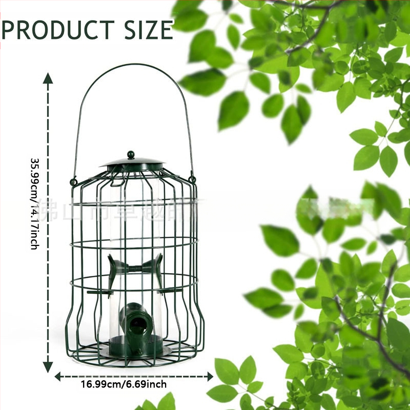 Metalinė lesyklėlė paukščiams su groteline konstrukcija ir keturiais angomis