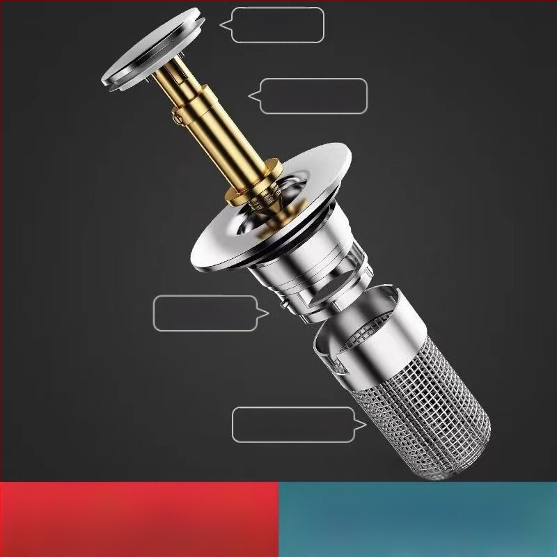 Καπάκι αποχέτευσης νιπτήρα, καθολικού τύπου bounce (ABS + ανοξείδωτο χάλυβα, χαλκού πυρήνας)