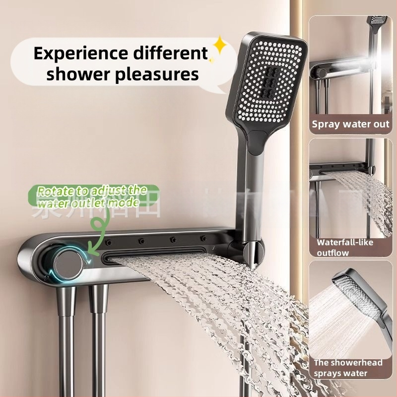 Rankinis dušo komplektas su laikikliu | funkcijos: purškimas, masažas, grožis, burbulai, lietus | Medžiaga: plastikas; Stilius: modernus; Montavimas: prie sienos be gręžimo