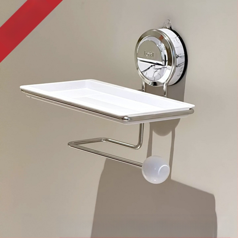 Sieninis popieriaus rulono laikiklis su siurbimo kilpeliu, marmuro raštas, stačiakampė forma, skandinaviškas stilius