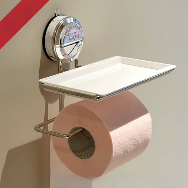 Sieninis popieriaus rulono laikiklis su siurbimo kilpeliu, marmuro raštas, stačiakampė forma, skandinaviškas stilius