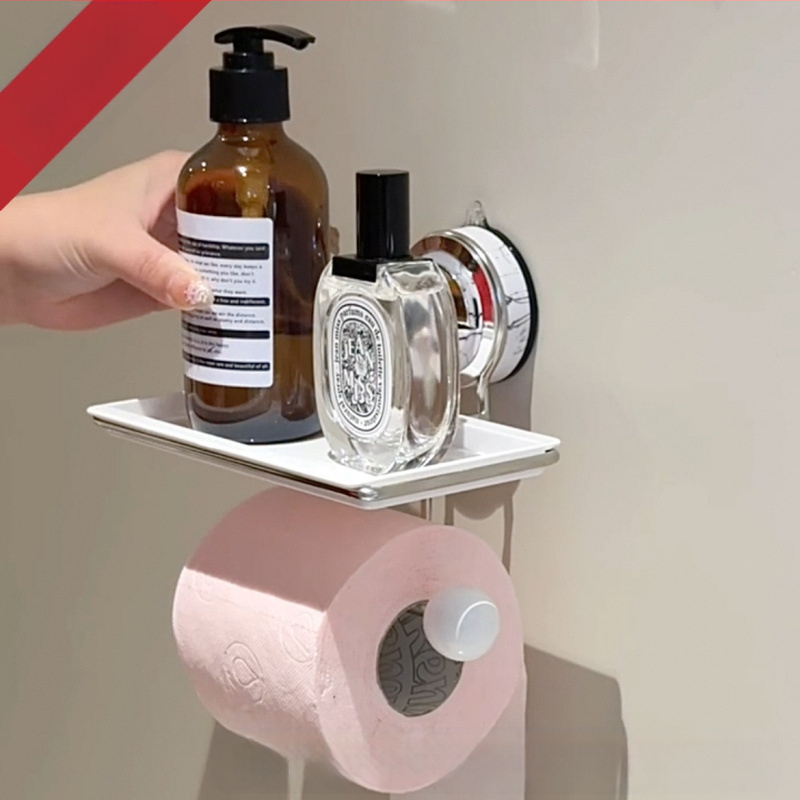 Sieninis popieriaus rulono laikiklis su siurbimo kilpeliu, marmuro raštas, stačiakampė forma, skandinaviškas stilius