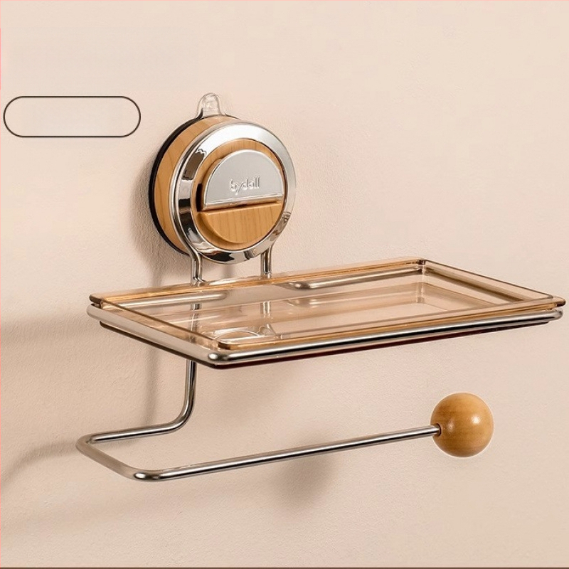 Sieninis popieriaus rulono laikiklis su siurbimo kilpeliu, marmuro raštas, stačiakampė forma, skandinaviškas stilius