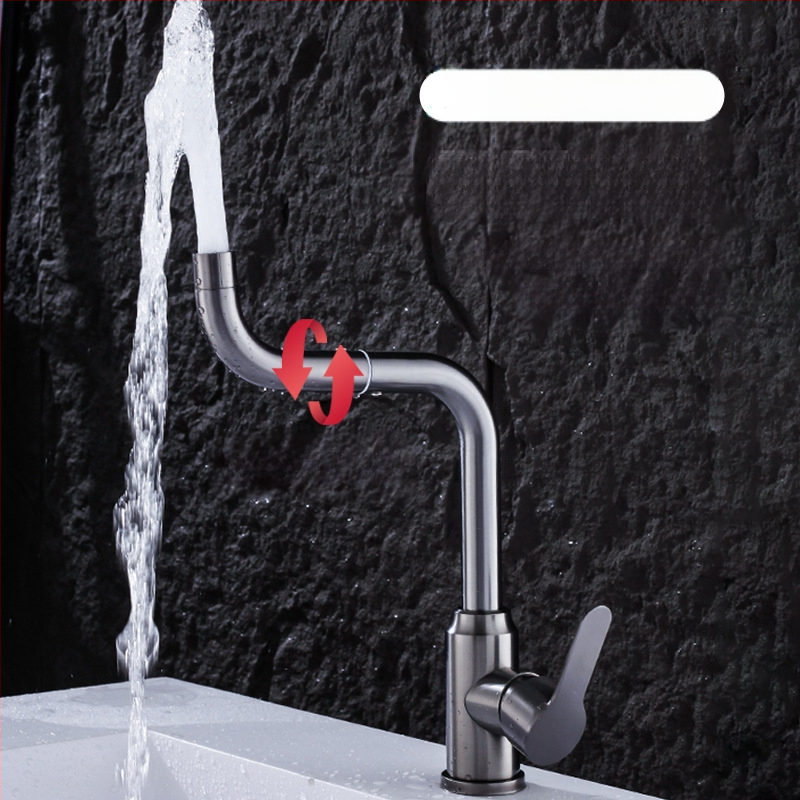 Robinet din oțel inoxidabil, rotativ pentru chiuvetă – ventil ceramic cu nucleu, 1.0 MPa, structură cu articuație unică