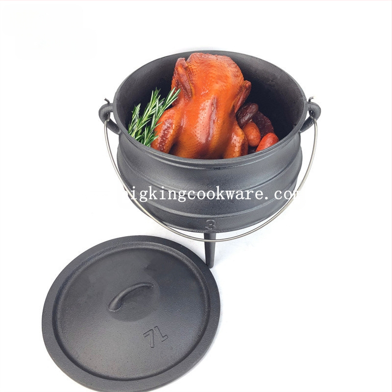 Tryjų kojų ketaus puodas su pakabiniu košeliu, be dengimo, modelis BK-2913, talpa daugiau nei 5 litrai