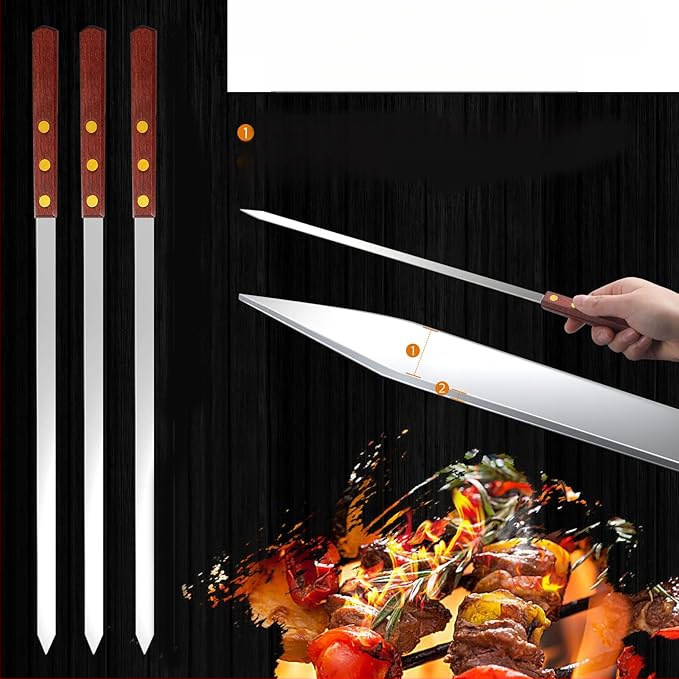 Σουβλάκια για μπάρμπεκιου με ξύλινες λαβές, ανοξείδωτος χάλυβας, Huge, 60 τεμάχια ανά κουτί, για εξωτερικούς χώρους και κάμπινγκ