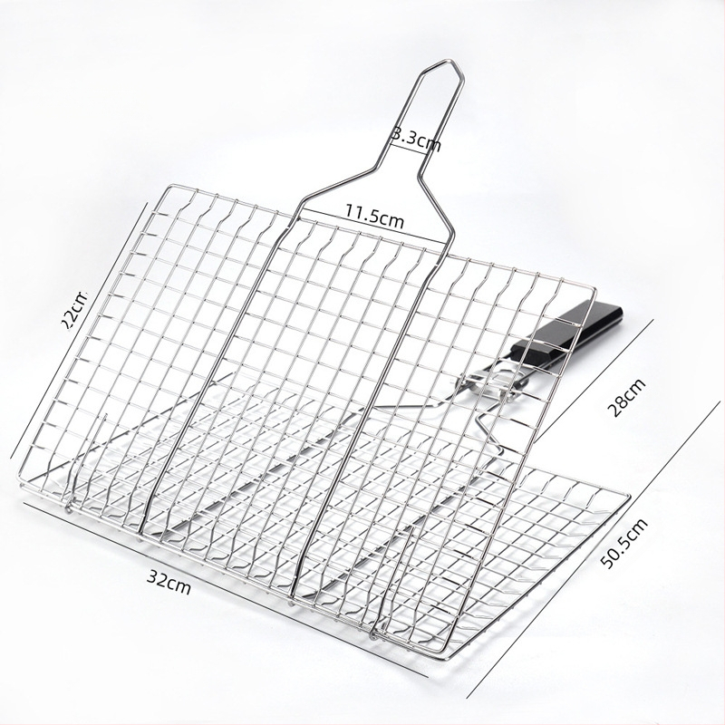 Grilio tinklo krepšys iš nerūdijančio plieno, kvadratinė forma, sulankstomas, 0,7 kg