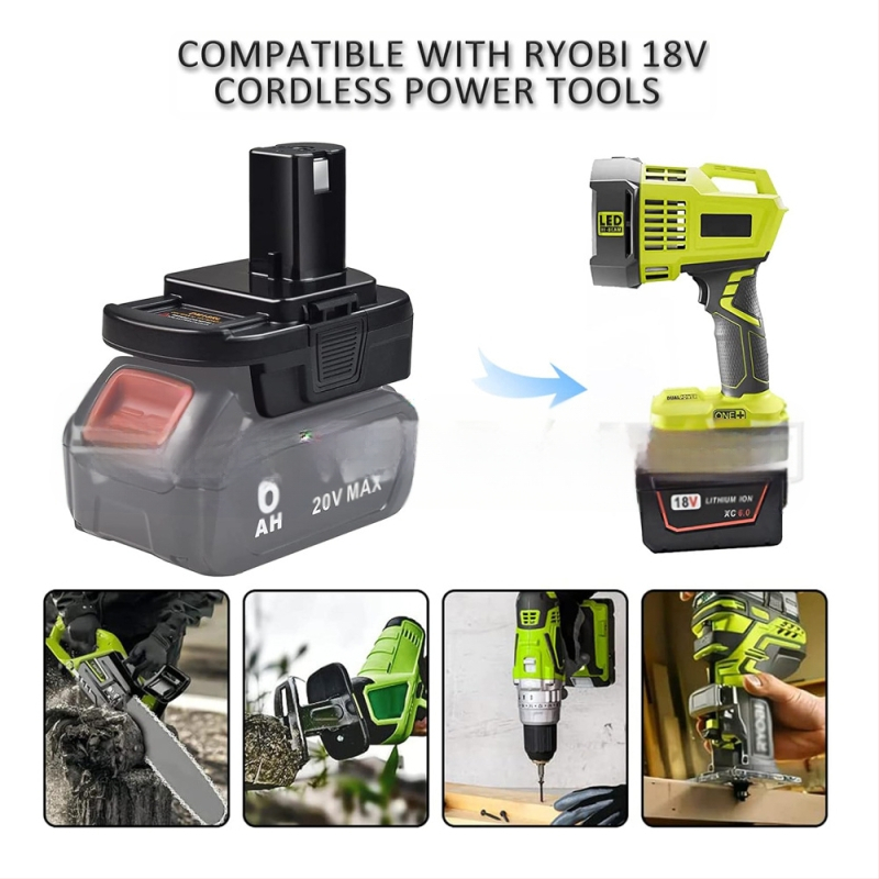 DM18RL USB akumuliatoriaus adapteris 20V/18V Li-ion baterijoms DeWalt/Milwaukee, USB išvestis įkrovimui iPhone 15/16