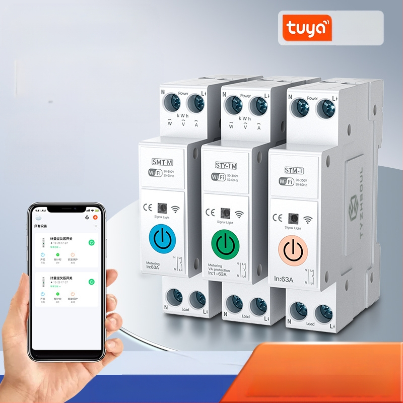 TYZHSOUL Tuya Smart Life WiFi áramkör-megszakító – DIN sínre szerelhető, 76–270V, 63A, távoli vezérlés és teljesítmény mérése