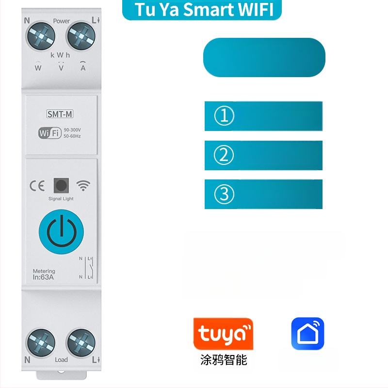 TYZHSOUL Tuya Smart Life WiFi srovės pertraukiklis – DIN bėgelio montavimas, 76–270V, 63A, nuotolinis valdymas ir energijos matavimas
