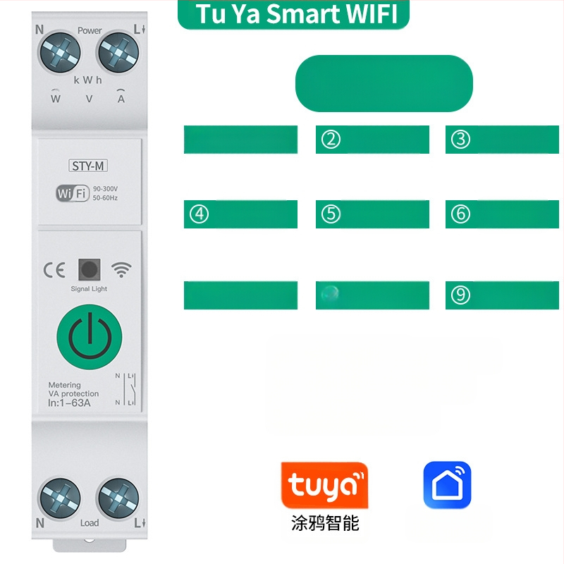 TYZHSOUL Tuya Smart Life WiFi srovės pertraukiklis – DIN bėgelio montavimas, 76–270V, 63A, nuotolinis valdymas ir energijos matavimas