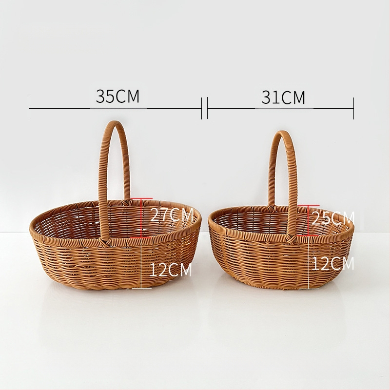 Coș de mână pentru fructe și ouă, în stil pastoral francez, imitatie de răchită, ambalare cadou (Material: Willow/straw; Process: Handmade packaging; Packing level: 1)