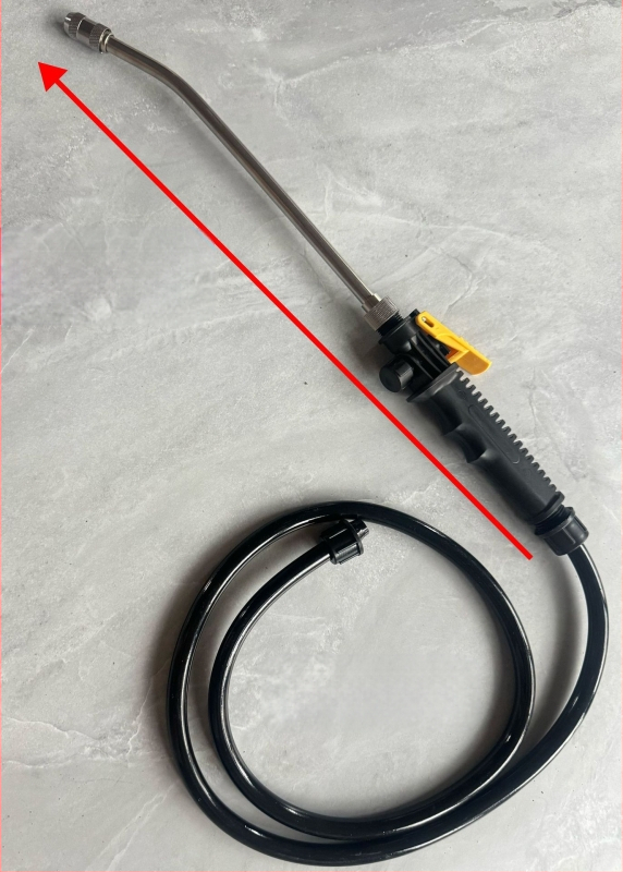 Nerūdijančio plieno ilga valymo lazda su žarna, reguliuojamas atomizacijos purkštuvės žemės ūkiui, sodui ir namų ūkiui