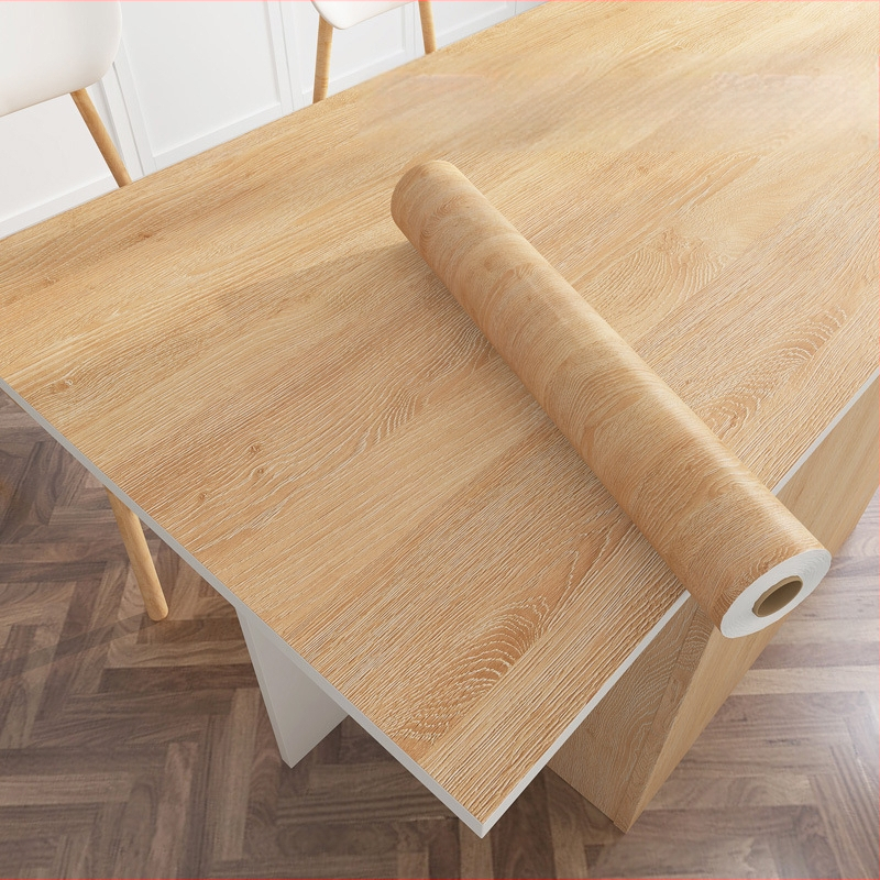 Debela vinil naljepnica za obnovu kuhinjskog pulta s drvenim uzorkom, vodootporna, samoljepljiva, 40×100 cm, žuti hrast – za namještaj, stolove, ormariće i vrata (prugasti uzorak)