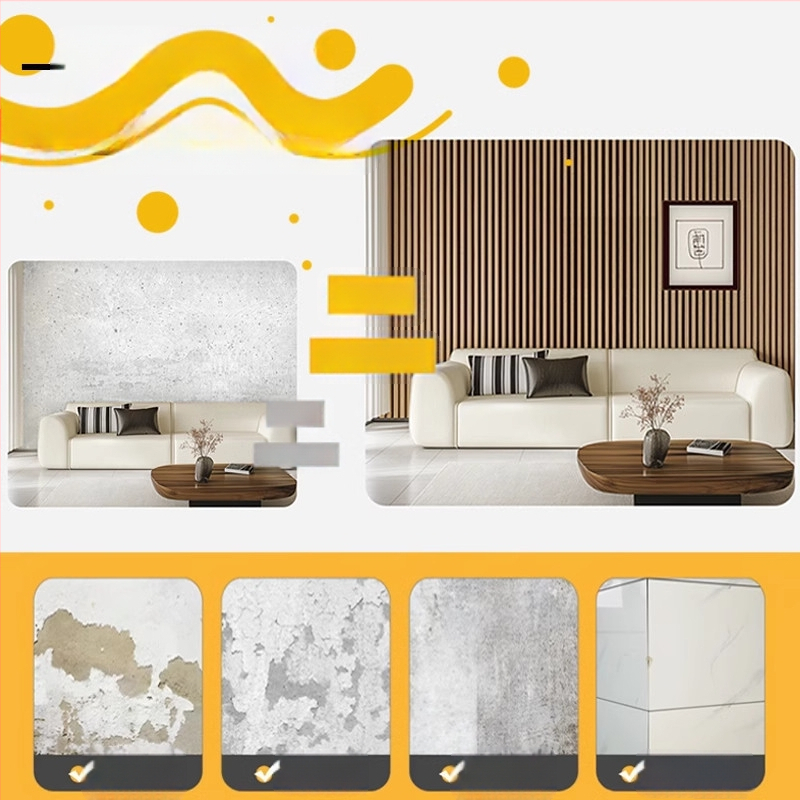 Lipnios vandeniui atsparios sienų plokštės svetainei – dekoratyviniai sienų paneliai, imituojantys aliuminio-plastiko plokštes