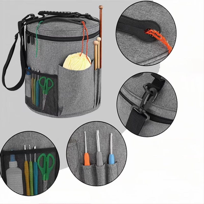 Цилиндрична чанта за прежди от Oxford плат – многофункционална торба за съхранение, модерен стил за дневна стая