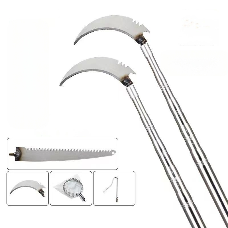 Τηλεσκοπική ράβδος συγκομιδής φρούτων με γάντζο, από ανοξείδωτο ατσάλι και γαλβανισμένος συλλέκτης φρούτων; 3–6 τμήματα; βάρη 0,6 kg / 1,7 kg / 2,5 kg