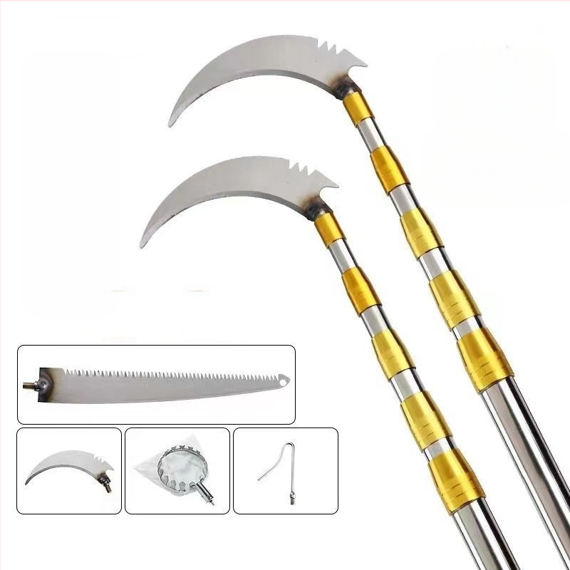 Τηλεσκοπική ράβδος συγκομιδής φρούτων με γάντζο, από ανοξείδωτο ατσάλι και γαλβανισμένος συλλέκτης φρούτων; 3–6 τμήματα; βάρη 0,6 kg / 1,7 kg / 2,5 kg