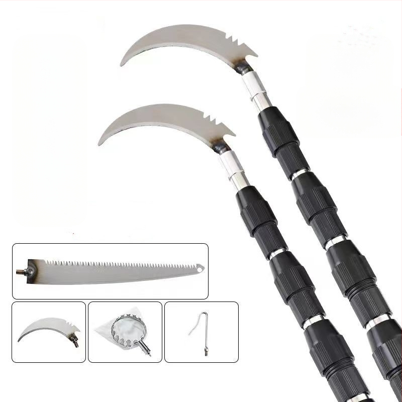 Τηλεσκοπική ράβδος συγκομιδής φρούτων με γάντζο, από ανοξείδωτο ατσάλι και γαλβανισμένος συλλέκτης φρούτων; 3–6 τμήματα; βάρη 0,6 kg / 1,7 kg / 2,5 kg