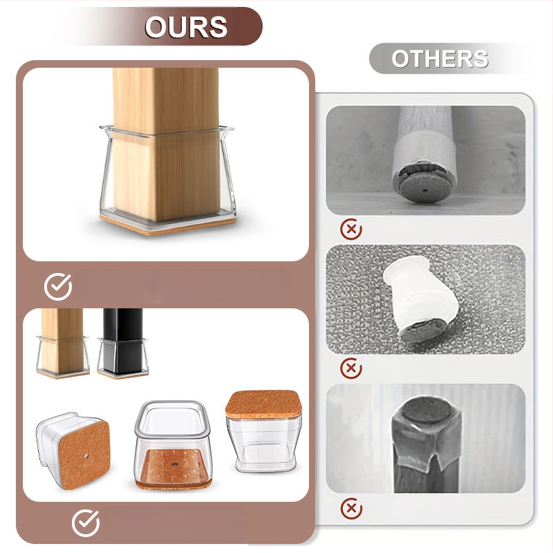 Kvadratiniai kojų dangteliai stalui ir kėdėms – TPE medžiaga, neslystantys, atsparūs dėvėjimui, modernus paprastas stilius