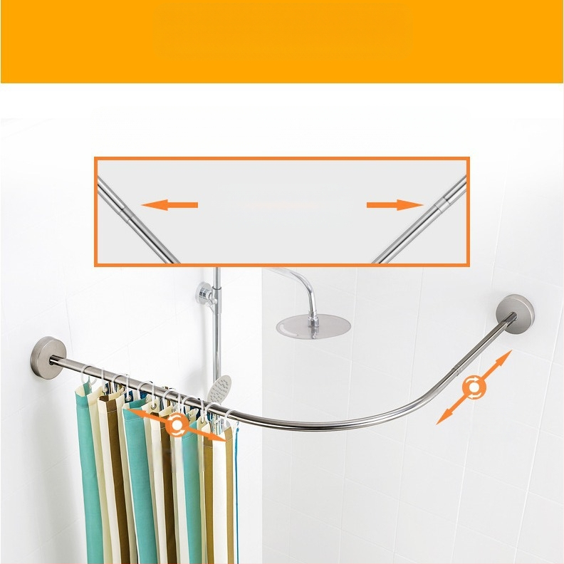 Душ прът от неръждаема стомана, извит U-образен, издърпващ се, без пробиване, за баня