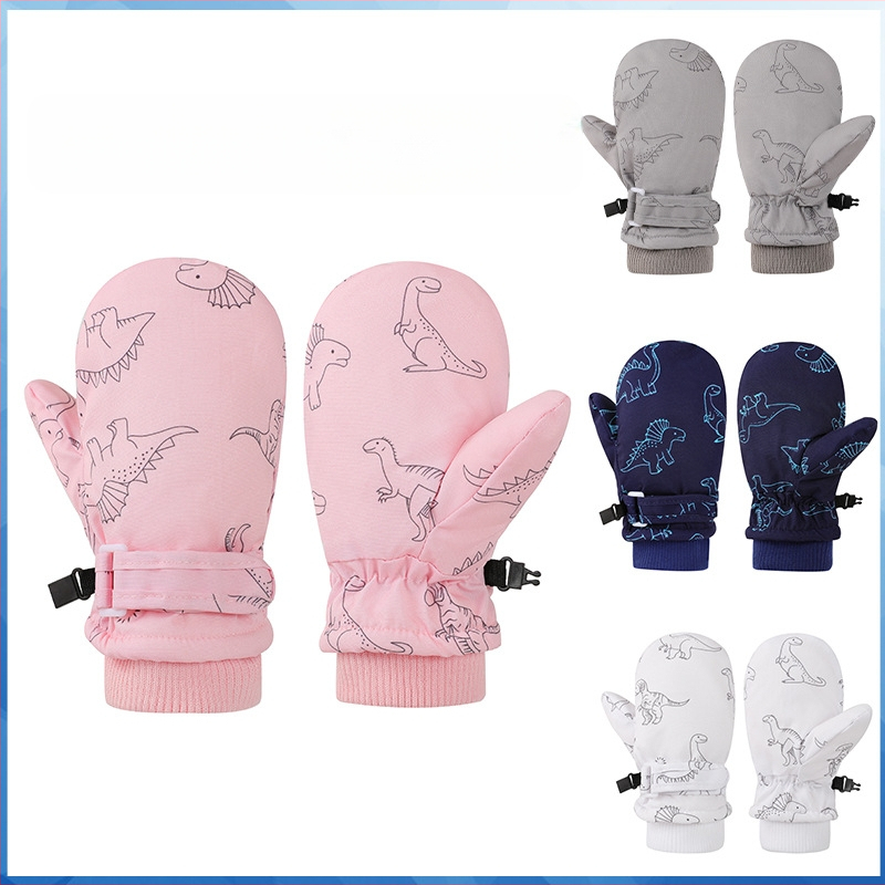 Gyerekeknek készült síkesztyűk mitten-stílusban, dinoszaurusz mintával, uniszex, 2–8 éves, poliészter