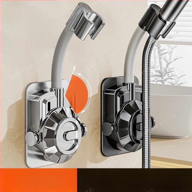 Be gręžimo, universalus dušo galvos laikiklis su siurbimo gaideliu, reguliuojamas montavimas voniai, ABS medžiaga, elektroplakatu paviršius