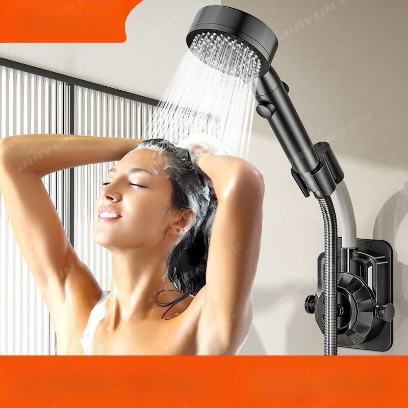 Be gręžimo, universalus dušo galvos laikiklis su siurbimo gaideliu, reguliuojamas montavimas voniai, ABS medžiaga, elektroplakatu paviršius