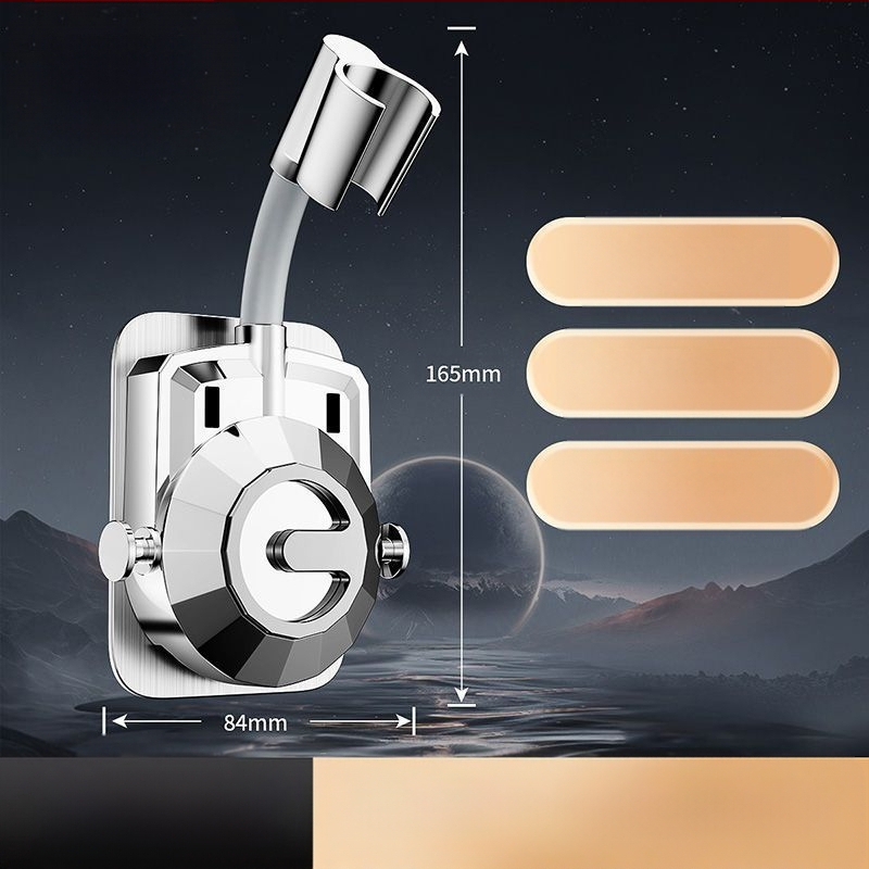 Be gręžimo, universalus dušo galvos laikiklis su siurbimo gaideliu, reguliuojamas montavimas voniai, ABS medžiaga, elektroplakatu paviršius