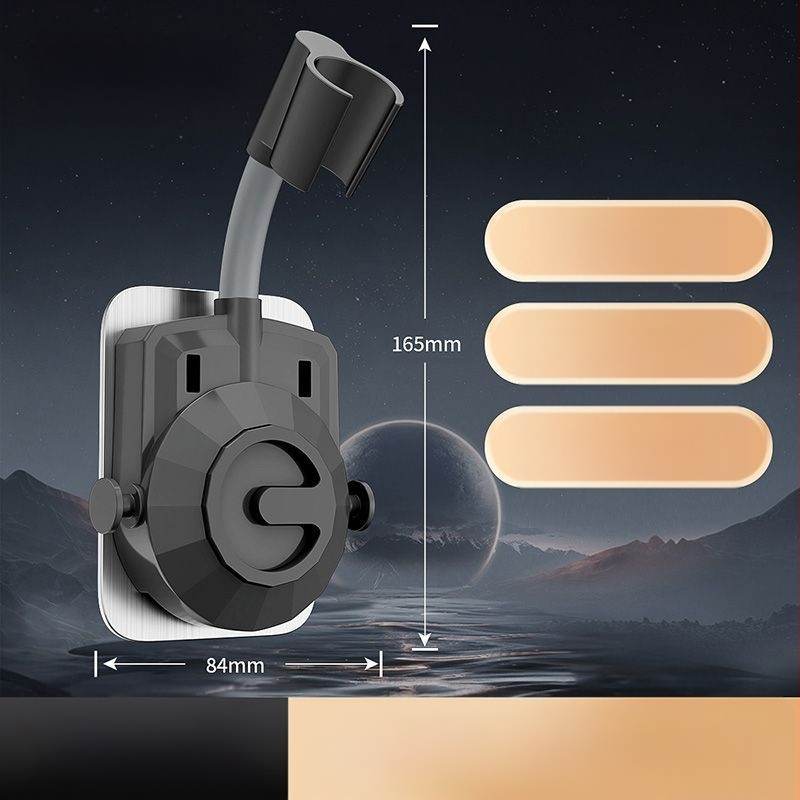 Be gręžimo, universalus dušo galvos laikiklis su siurbimo gaideliu, reguliuojamas montavimas voniai, ABS medžiaga, elektroplakatu paviršius