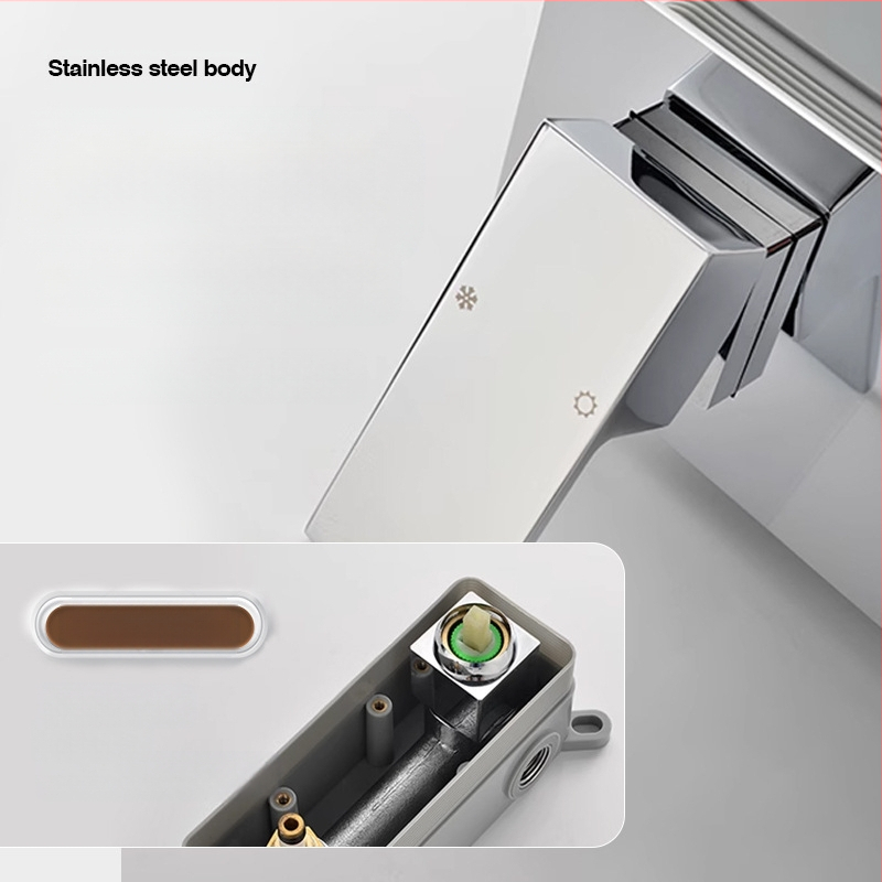 Beépített réz zuhany- és mosdócsaptelek készlet, falra szerelhető, kerámiás szeleppel, kettős szerkezet, elektroplatt felület