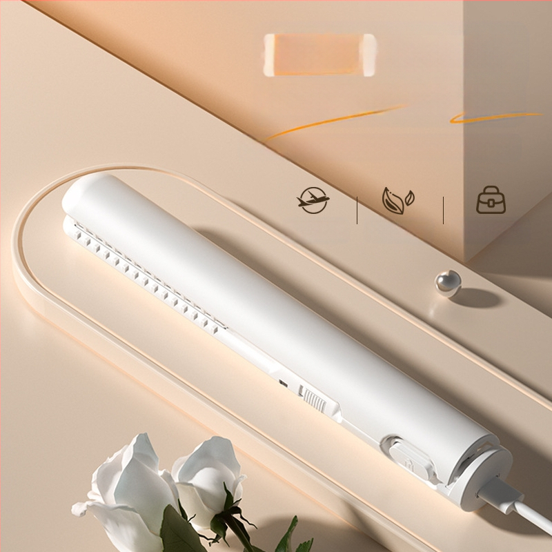 USB maža plaukų tiesinimo ir garbanos priemonė – dvigubo naudojimo tiesinimui ir garbanoms be plaukų pažeidimo; turmalino keramiko šildytuvas; suderinamas su išorine maitinimo banku; 13W/5V; temperatūros reguliavimas