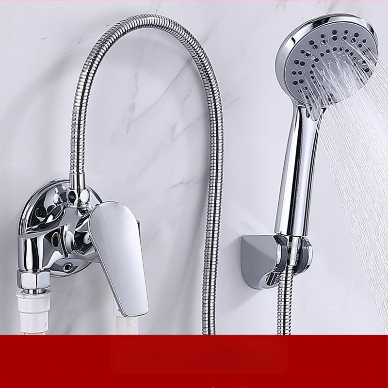 Dušo komplektas iš vario, modelis H-3401; spiralinis montavimas; lietaus ir purškimo funkcijos; chromuotas paviršius; darbinė temperatūra 5–80°C