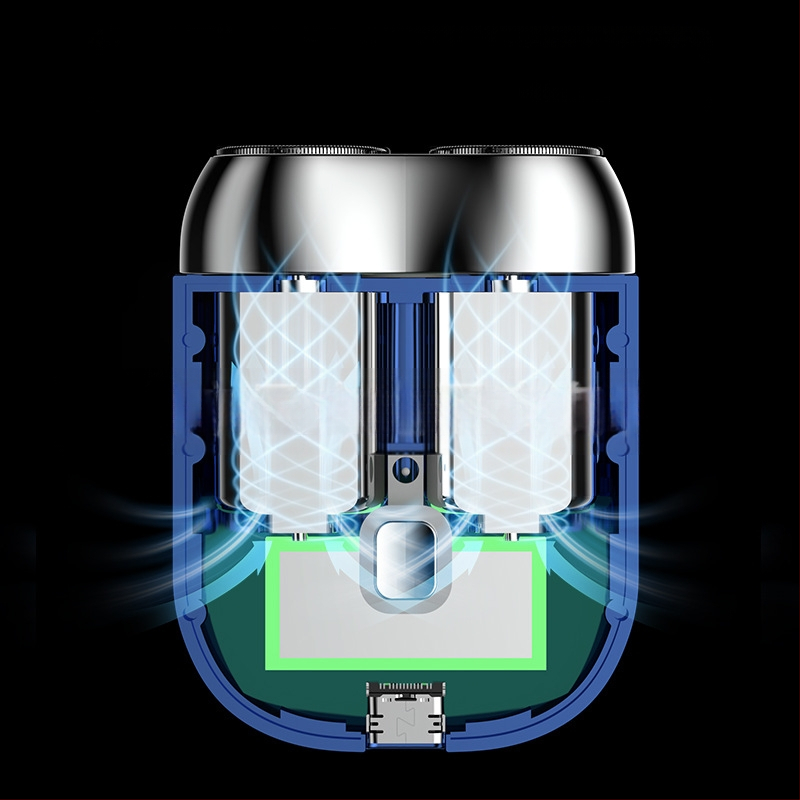 Elektrinis skustuvas, mini kišeninio dydžio, su šepetėlių varikliu, 10 dienų veikimo laikas, visiškai plaunamas, tylus, žemas triukšmo lygis iki 36 dB