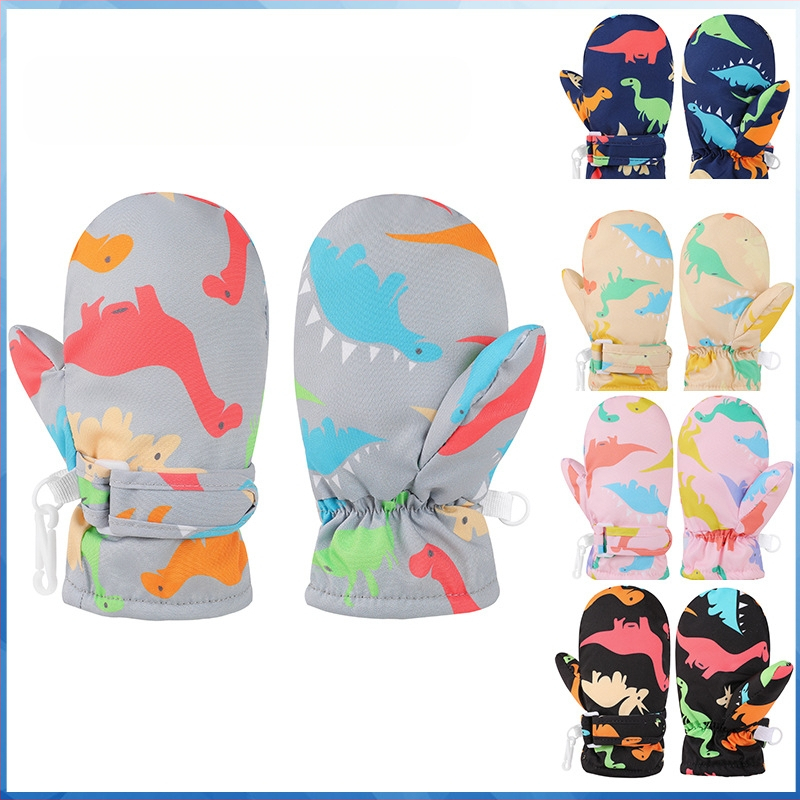 Gyerekek síkesztyűi - csúszásmentes, vízálló, meleg, dinoszaurusz mintával, téli kültéri kesztyűk 6 hónaptól 8 éves korig