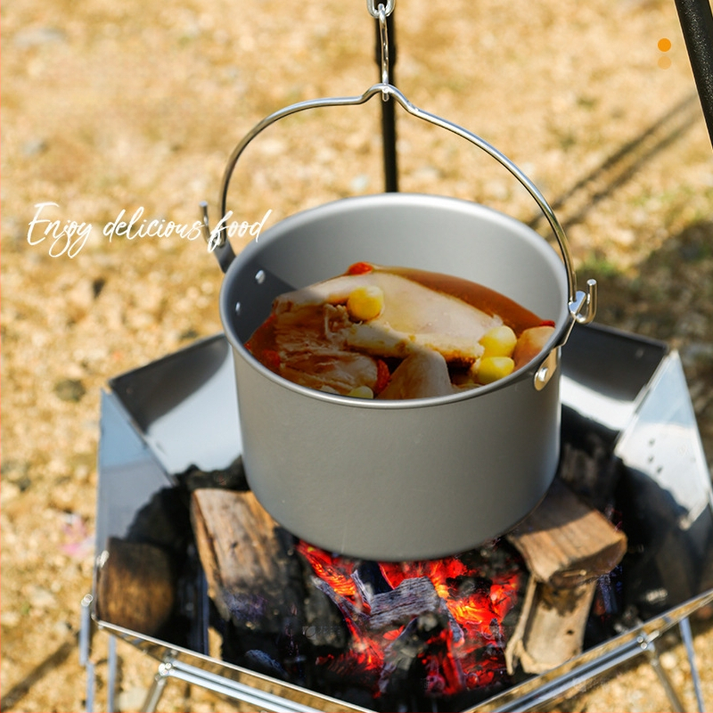 Mount Rock lauko trikojis laužo stovas su pakabinamu puodų laikikliu — aliuminio lydinys, nešiojamas, lengvas, dviguba paskirtis