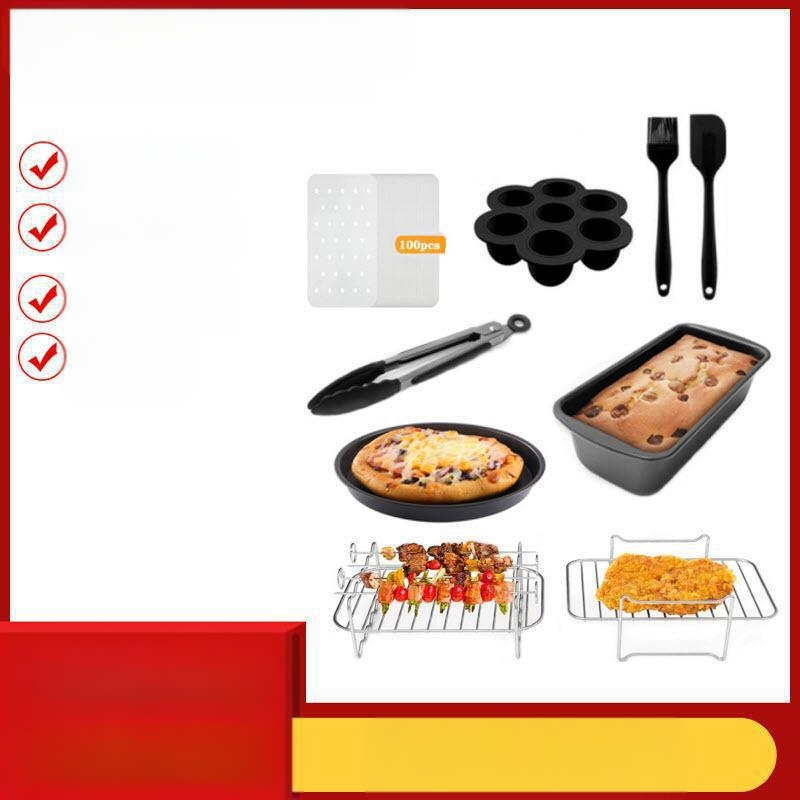 Air Fryer priedai: netaisyklingos formos silikono indas ir kepsninė 8 dalių dvigubo puodo serijai