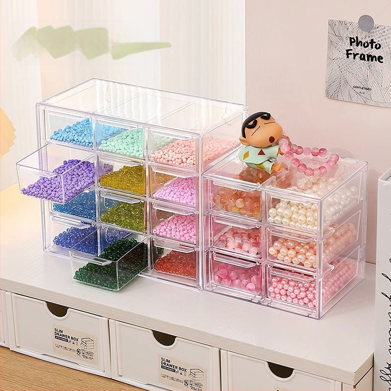 Ξύλινο κουτί αποθήκευσης χάντρων με διαμερίσματα για κοσμήματα και διαφανή επάνω επιφάνεια, υψηλή χωρητικότητα