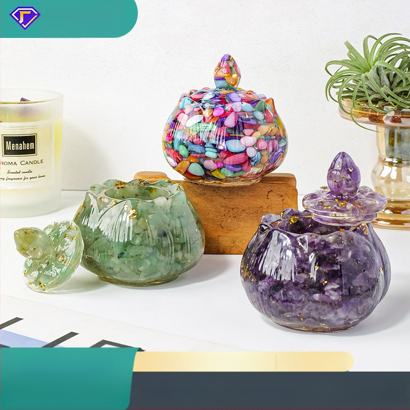 Kristāla lotusa trauku ar sveķa pilieniem uzglabāšanai un dekorēšanai, zīmols Apen Crystal, moderns minimalistisks trauks