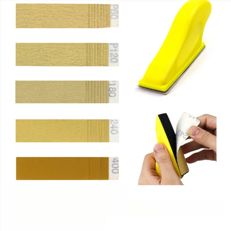 Medienos šlifavimo popieriaus rinkinys, stačiakampio formos, su flokavimu nugara, aliuminio oksidas, poliravimui