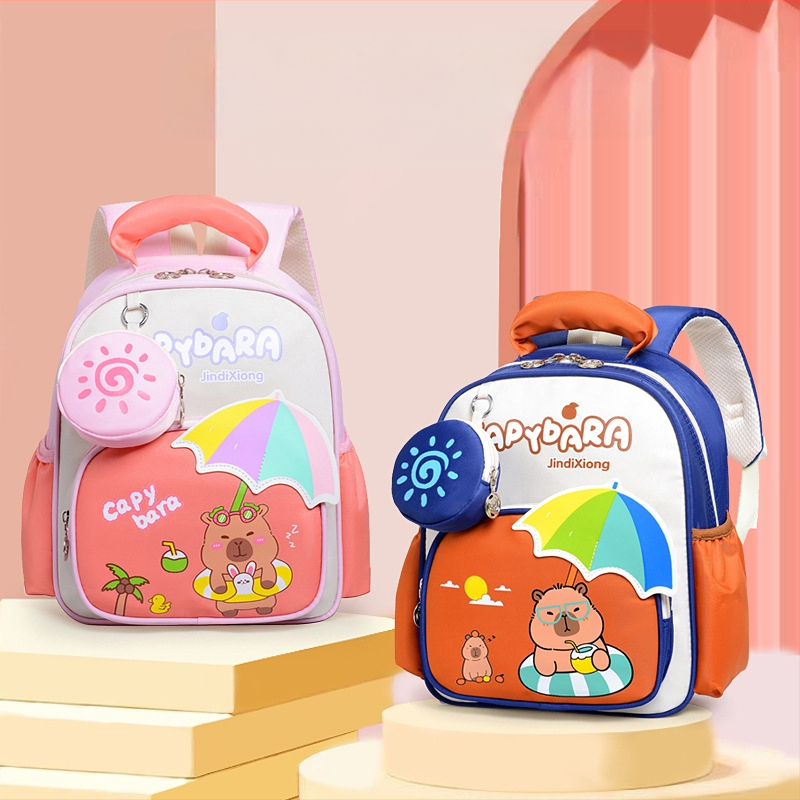 Rotaļīgā kapibaras mugursoma bērniem 3–9 gadi: viegls neilona skolas mugursoma ar elpojošu, izturīgu audumu un izliektām plecu siksnām