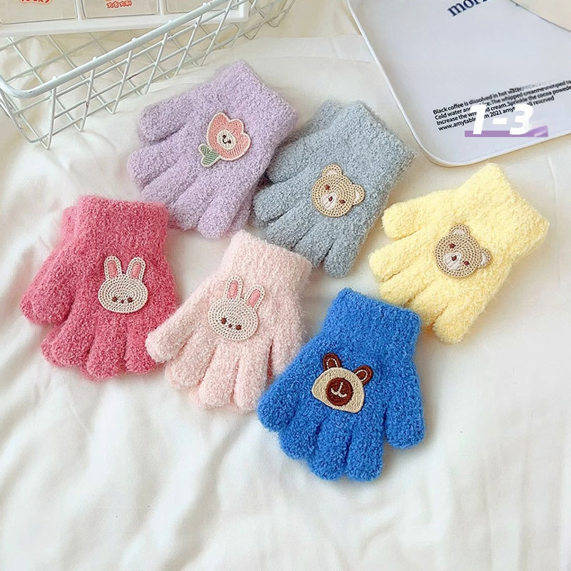 Unisex žieminės pirštinės vaikams 1-3 metų, pūkuotas animacinis raštas, penkių pirštų pirštinės, jacquard mezginys